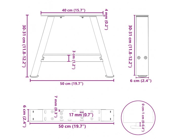 Sonata H Крака за масичка за кафе, А-образни, 2 бр., 50 x (30-31) см, стомана