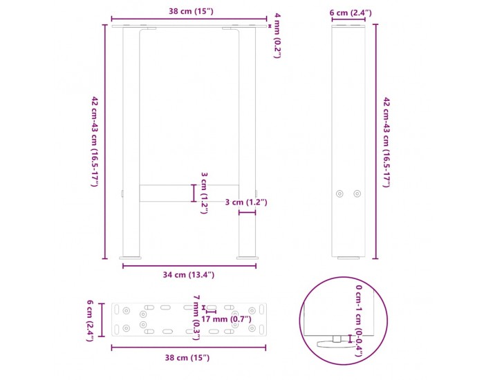 Sonata H Крака за масичка за кафе, бели, 2 бр., 38 x (42-43) см, стомана