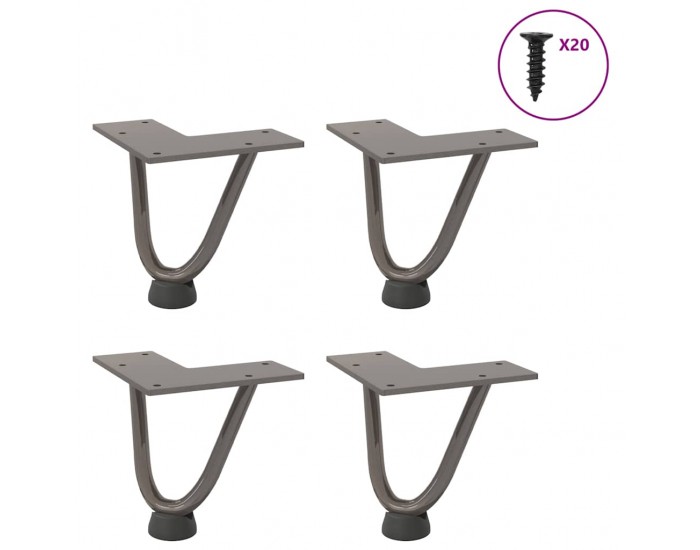 Sonata H Крака тип „фиба“ за масичка за кафе, 4 бр., естествена стомана, 10 см, масивна стомана