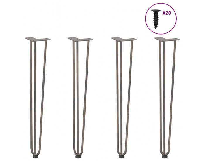 Sonata H крака тип „фиби“ за конзолни маси, 4 бр., естествена стомана, 72 см, масивна стомана