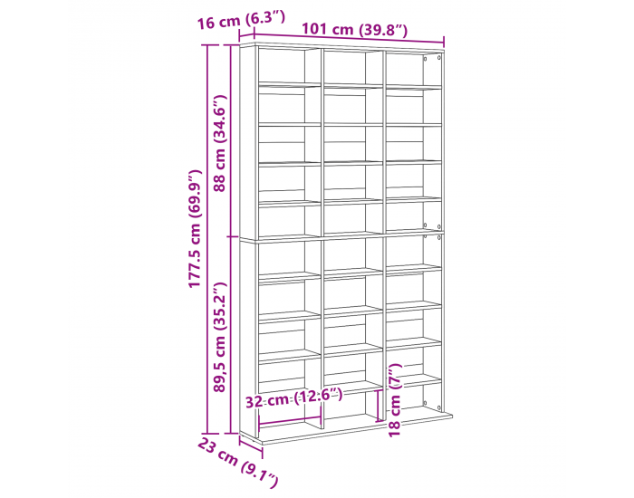 CD шкаф Sonata H Черен Дъб 101x23x177.5 см от Инженерна Дървесина CD шкаф Sonata H Черен Дъб 101x23x177.5 см от Инженерна Дървесина