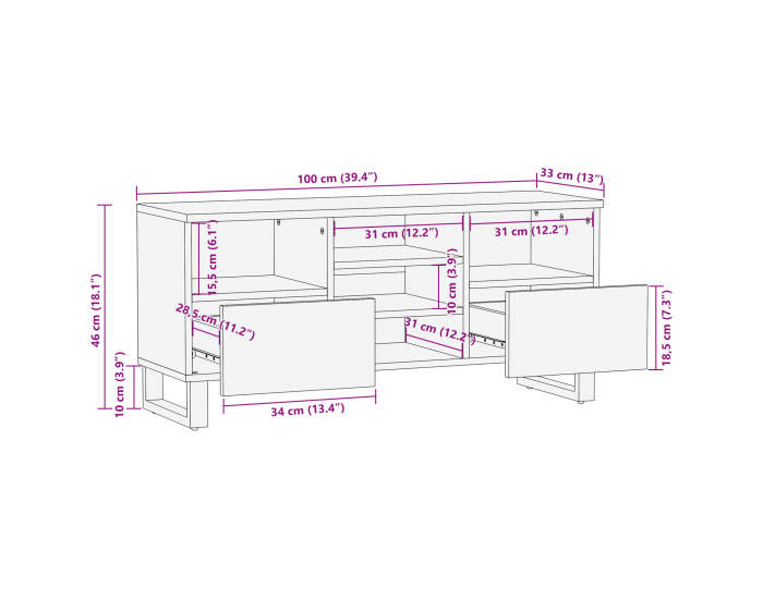 Sonata H TV шкаф 100x33.5x46 см от масивно мангово дърво Sonata H TV шкаф 100x33.5x46 см от масивно мангово дърво
