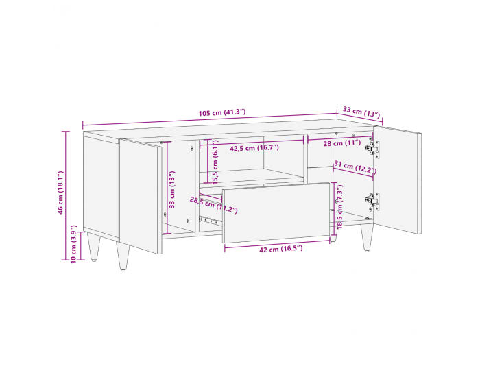 Sonata H ТВ шкаф 105x33x46 см от масивно мангово дърво