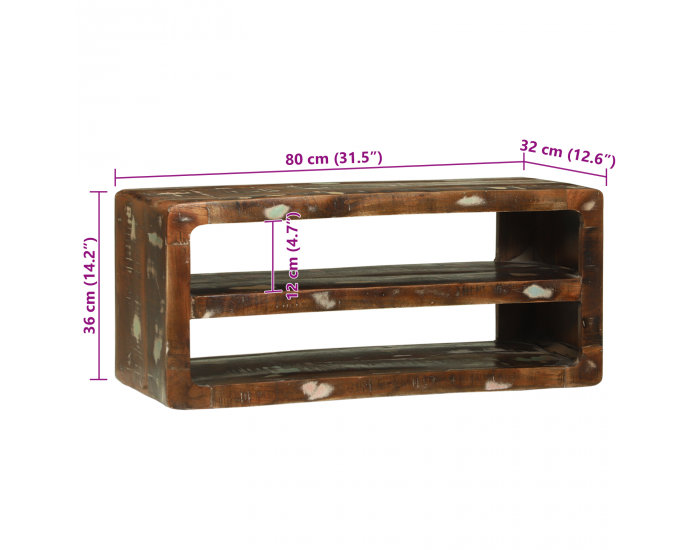 Sonata H ТВ шкаф 80x32x36 см от масивна регенерирана дървесина