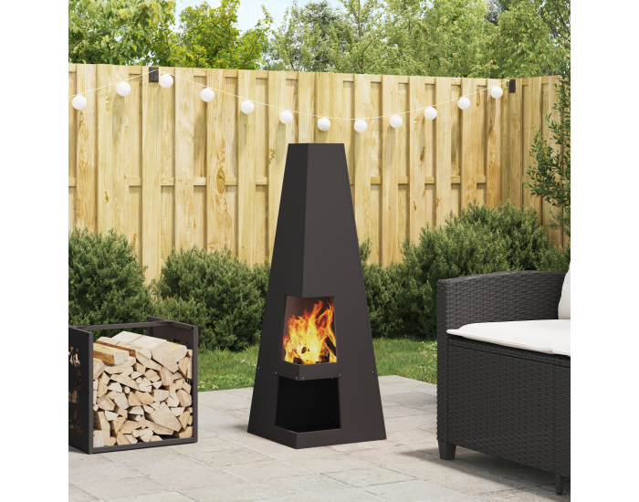 Sonata H Огнище с държач за дърва Черно 35x35x100 см Стомана