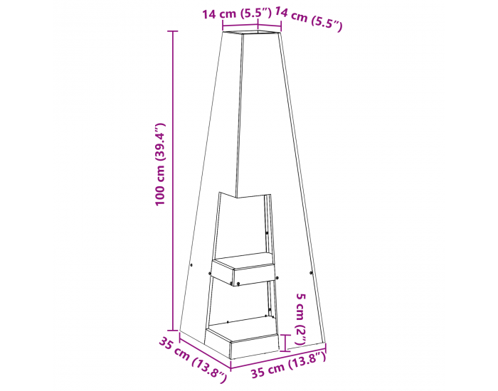 Sonata H Огнище с държач за дърва Черно 35x35x100 см Стомана