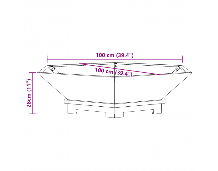 Sonata H Огнище Шестоъгълно 100x100x28 см Обработена стомана