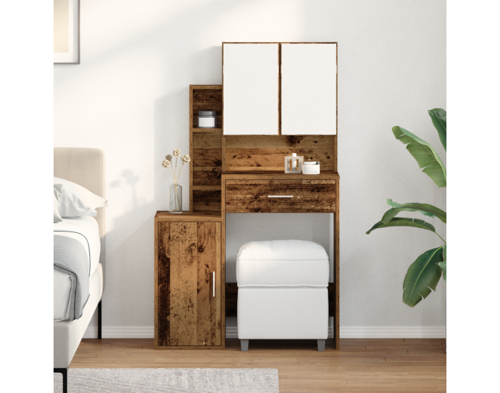 Sonata H Тоалетна маса с огледало и LED светлини Старо дърво Инженерна дървесина