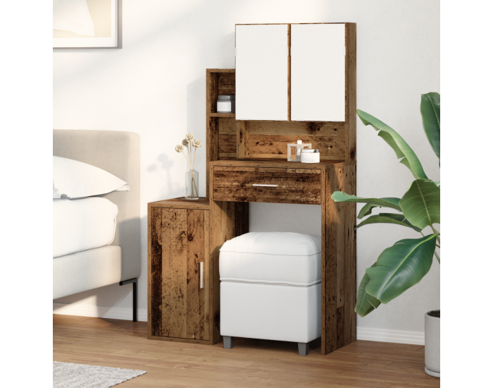 Sonata H Тоалетна маса с огледало и LED светлини Старо дърво Инженерна дървесина