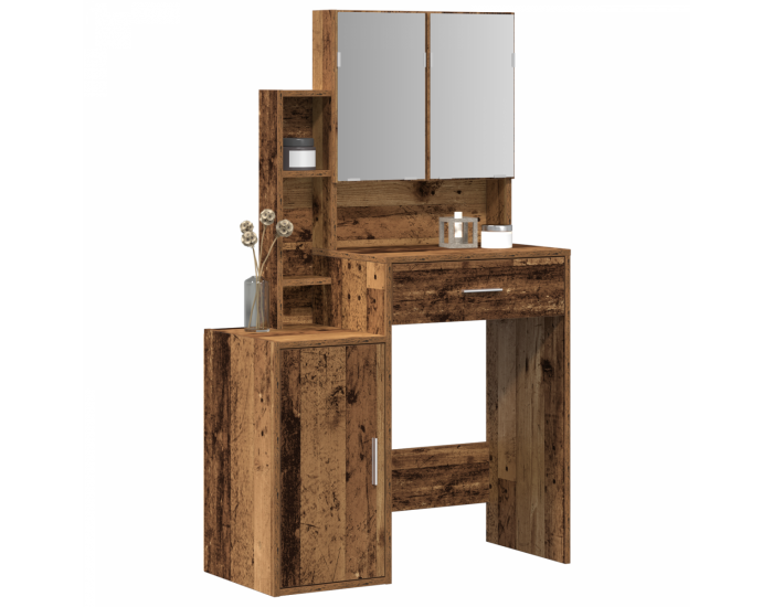 Sonata H Тоалетна маса с огледало и LED светлини Старо дърво Инженерна дървесина