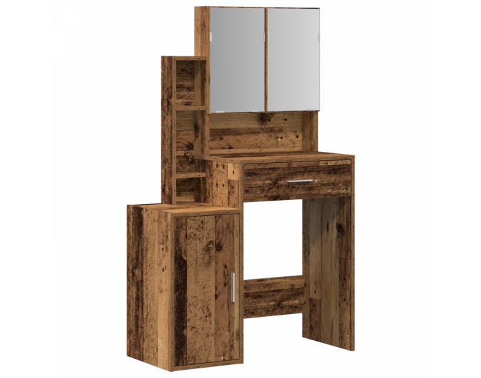 Sonata H Тоалетна маса с огледало и LED светлини Старо дърво Инженерна дървесина