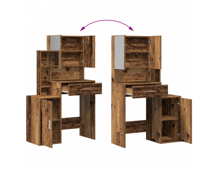 Sonata H Тоалетна маса с огледало и LED светлини Старо дърво Инженерна дървесина