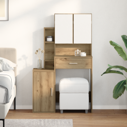 Sonata H Тоалетка с Огледало и LED осветление, Арт-сан дъб, Инженерна дървесина - Тоалетки и Огледала