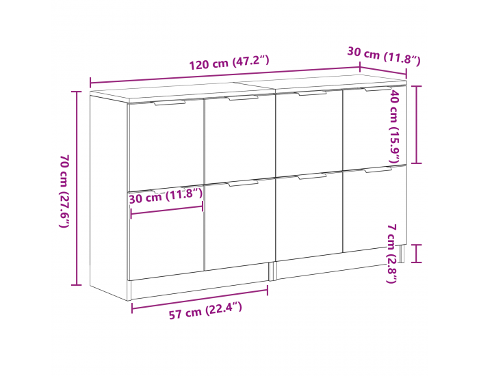 Sonata H Сайдбордове 2 броя Черен Дъб 60x30x70 см Инженерна дървесина