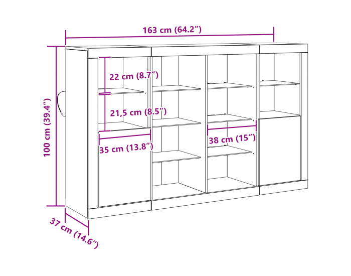 Sonata H Бюфет с LED светлини Старо дърво 163x37x100 см Обработено дърво Sonata H Бюфет с LED светлини Старо дърво 163x37x100 см Обработено дърво