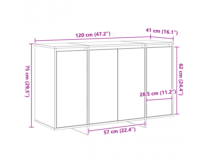 Sonata H Бял шкаф Бял Инженерна дървесина 120 x 41 x 75 см