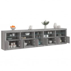 Sonata H Сайдборд с LED светлини, сив сонома, 283x37x67 см - Шкафове, Витрини, Модулни секции