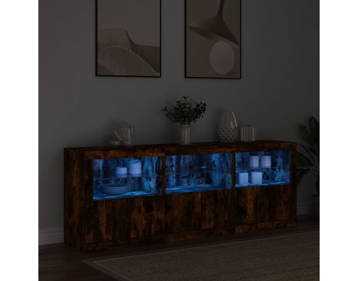Sonata H Сайдборд с LED светлини, oпушен дъб, 181,5x37x67 см