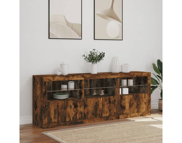 Sonata H Сайдборд с LED светлини, oпушен дъб, 181,5x37x67 см