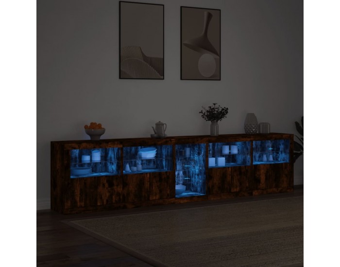 Sonata H Сайдборд с LED светлини, oпушен дъб, 283x37x67 см