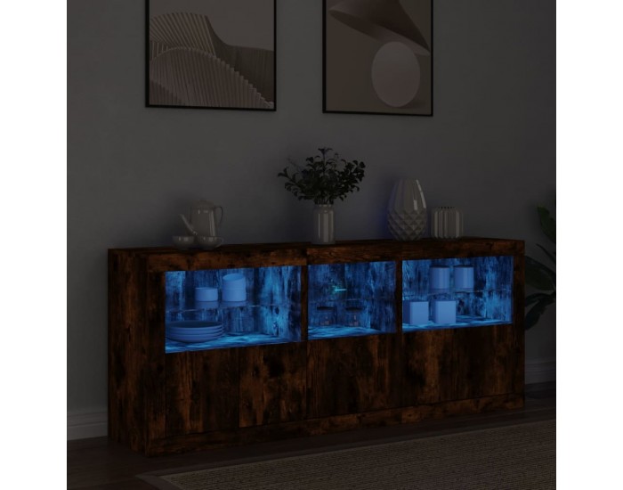 Sonata H Сайдборд с LED светлини, oпушен дъб, 162x37x67 см