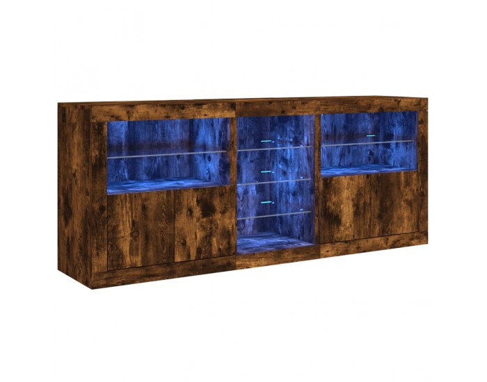 Sonata H Сайдборд с LED светлини, oпушен дъб, 162x37x67 см