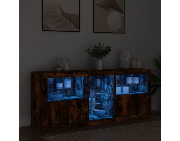 Sonata H Сайдборд с LED светлини, oпушен дъб, 162x37x67 см