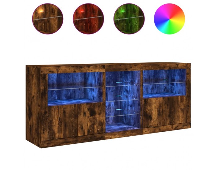 Sonata H Сайдборд с LED светлини, oпушен дъб, 162x37x67 см
