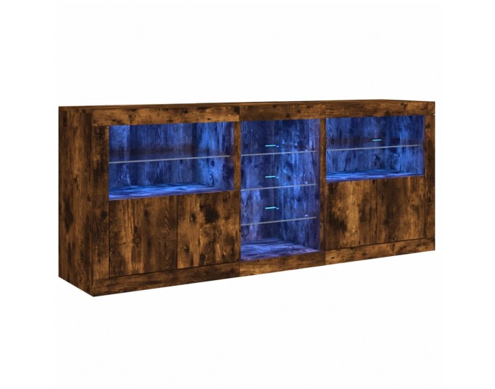 Sonata H Сайдборд с LED светлини, oпушен дъб, 181,5x37x67 см