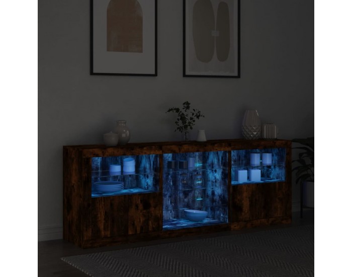 Sonata H Сайдборд с LED светлини, oпушен дъб, 181,5x37x67 см