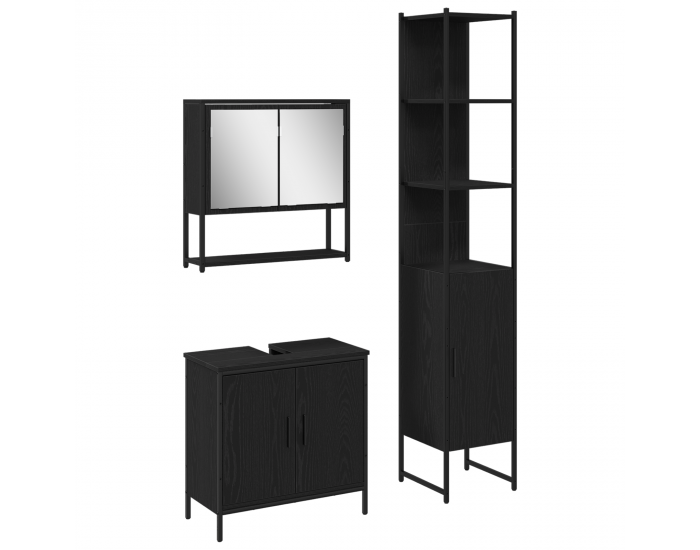 Sonata H Комплект мебели за баня от 3 части Черен дъб Инженерна дървесина