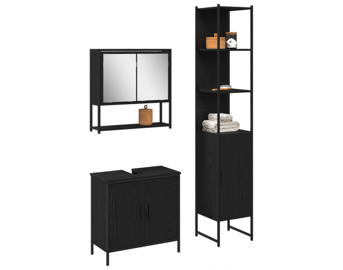 Sonata H Комплект мебели за баня от 3 части Черен дъб Инженерна дървесина