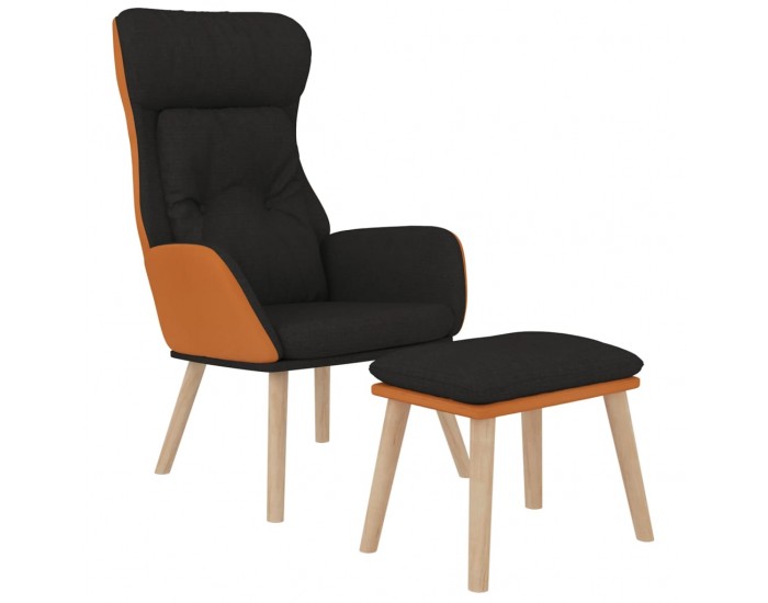 Sonata H Релаксиращ стол с табуретка, черен, изкуствена кожа и плат