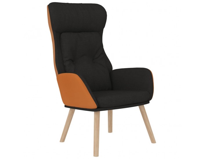 Sonata H Релаксиращ стол с табуретка, черен, изкуствена кожа и плат