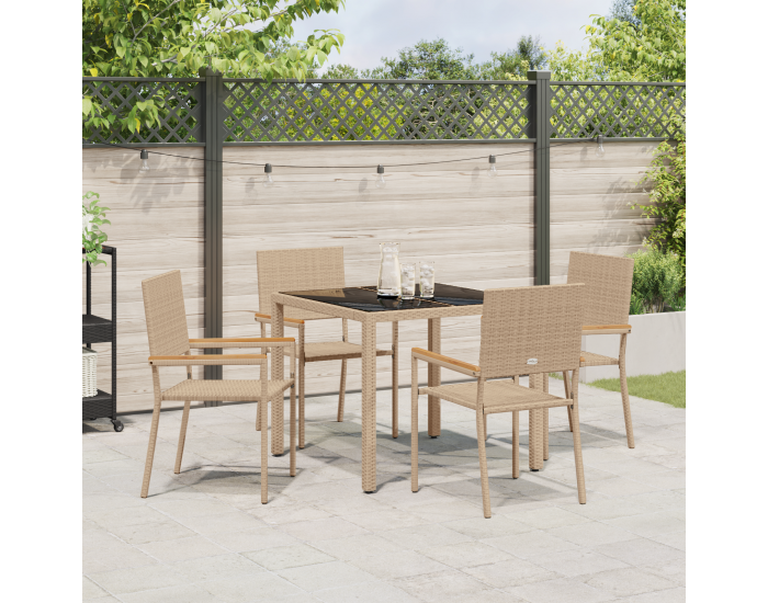 Sonata H 5 части градински комплект за хранене бежов полиратан