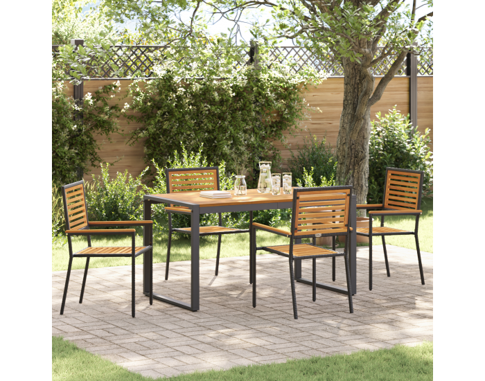 Sonata H 5 Частен Градински Трапезен Комплект Черен Поли Ратан Акация