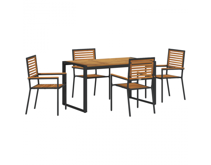 Sonata H 5 Частен Градински Трапезен Комплект Черен Поли Ратан Акация