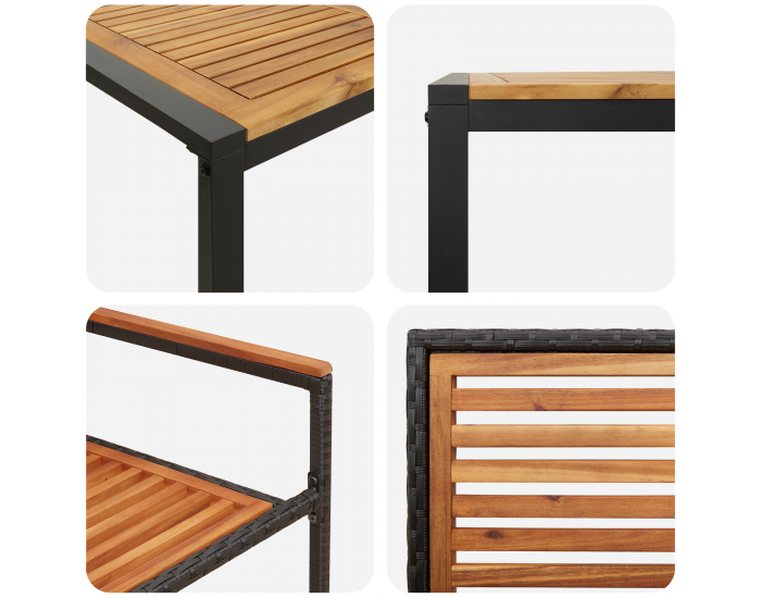 Sonata H 5 Частен Градински Трапезен Комплект Черен Поли Ратан Акация