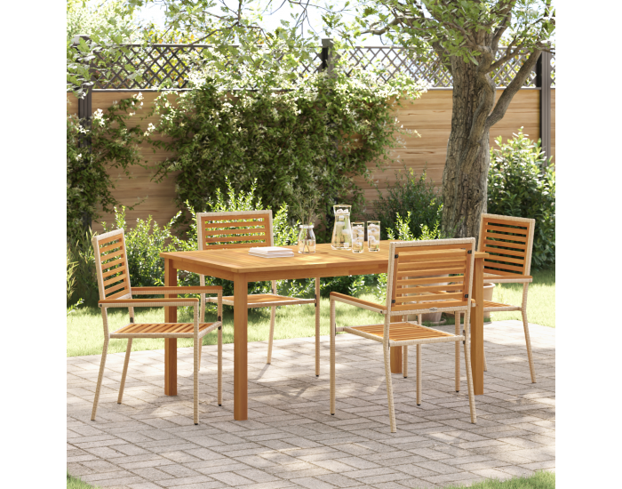 Комплект за хранене в градина Sonata H 5 части Бежов полиратан акация