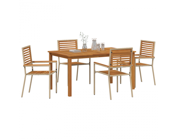 Комплект за хранене в градина Sonata H 5 части Бежов полиратан акация