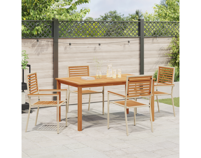 Комплект за хранене в градина Sonata H 5 части Бежов полиратан акация