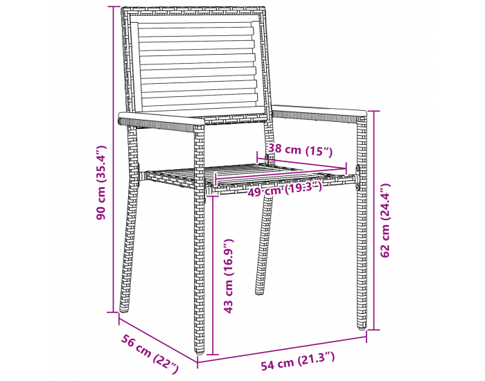 Комплект градинска трапезария Sonata H от 7 части с сиво полиратан и тиково дърво