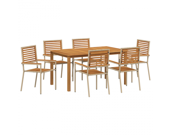 7-частен градински комплект за хранене Sonata H Бежов полиратан акация