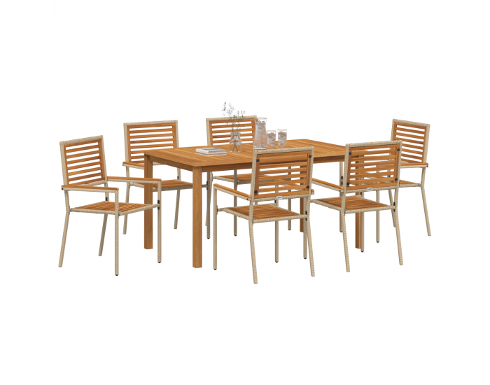 7-частен градински комплект за хранене Sonata H Бежов полиратан акация