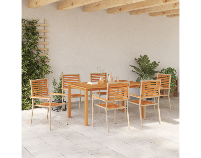 7-частен градински комплект за хранене Sonata H Бежов полиратан акация