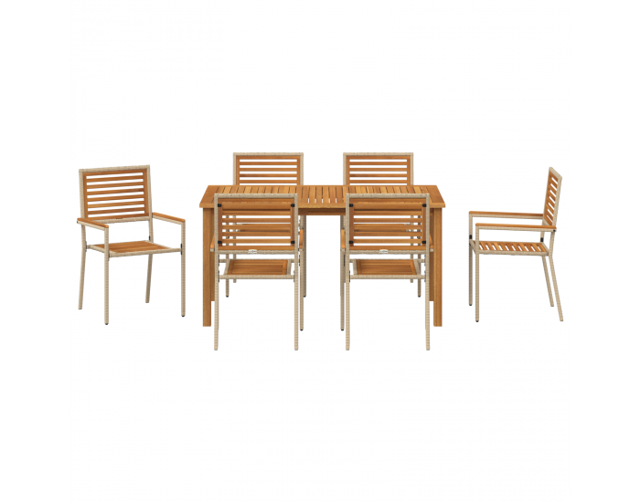 7-частен градински комплект за хранене Sonata H Бежов полиратан акация