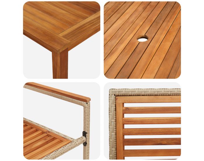 7-частен градински комплект за хранене Sonata H Бежов полиратан акация