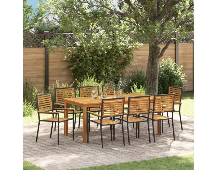 Градински трапезен комплект Sonata H 9 части Черен полиротан акация