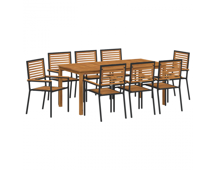 Градински трапезен комплект Sonata H 9 части Черен полиротан акация