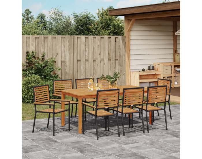 Градински трапезен комплект Sonata H 9 части Черен полиротан акация
